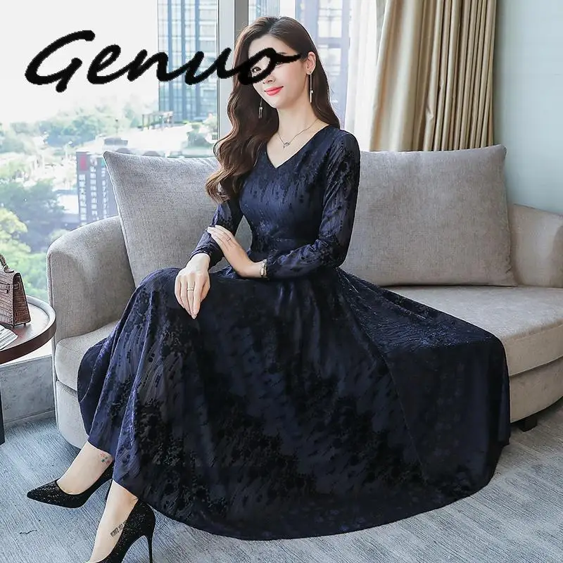 Slim Waist Women Elegant Velvet Dress 2020 Street Wear Women Party Dress Fashion New Long Sleeve High Waist Pleated Dress 3XL
Slim Waist Women Elegant Velvet Dress 2020 Street Wear Women Party Dress Fashion New Long Sleeve High Waist Pleated Dress 3XL