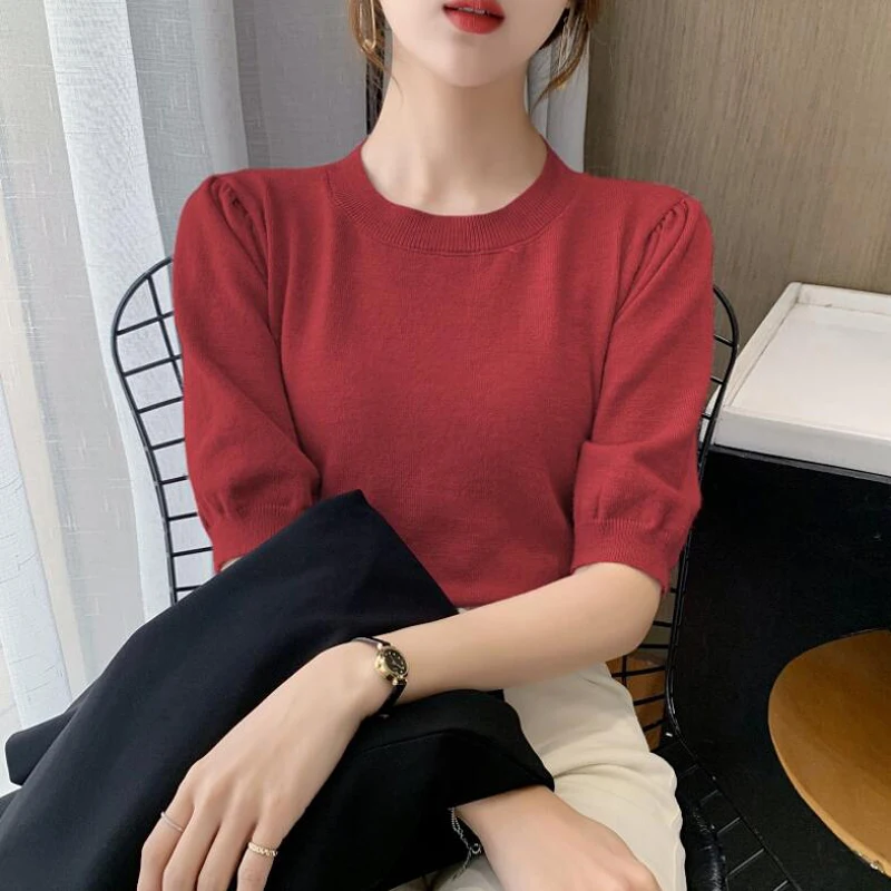 Solid Bubble Sleeves Women Knitted Base Shirt Spring Summer Casual O-neck Slim Female Sweater Streetwear Woman Top
Solid Bubble Sleeves Women Knitted Base Shirt Spring Summer Casual O-neck Slim Female Sweater Streetwear Woman Top