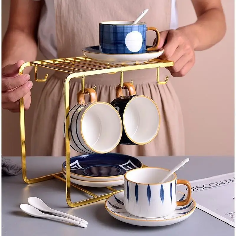 

Набор из кофейной чашки и блюдца, домашняя керамическая чашка в японском стиле, маленькая Изысканная чайная чашка с цветком и блюдце, чашка ...