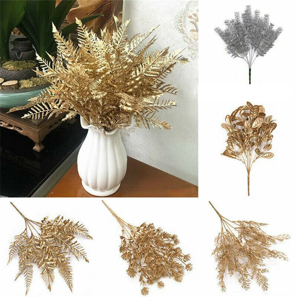 Artificial Fake Leaves Gold Silver Plastic Simulation Plants Foliage Leaf Flowers Christmas Party Wedding Garden Home Vase Decor
Artificial Fake Leaves Gold Silver Plastic Simulation Plants Foliage Leaf Flowers Christmas Party Wedding Garden Home Vase Decor