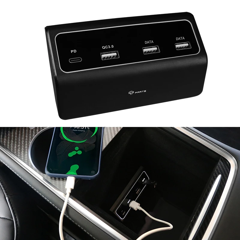 4 In 1 USB Hub Multiport Adapter, for Tesla Model3 Y Center Console HUB with Dual DATA Ports PD Fast Charge
4 In 1 USB Hub Multiport Adapter, for Tesla Model3 Y Center Console HUB with Dual DATA Ports PD Fast Charge