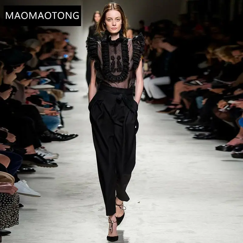 Women's Clothing Fashion Designer Summer Black Pants Set Women's Sexy Perspective Mesh Tops And Pants 2 Two Pieces Suit
Women's Clothing Fashion Designer Summer Black Pants Set Women's Sexy Perspective Mesh Tops And Pants 2 Two Pieces Suit