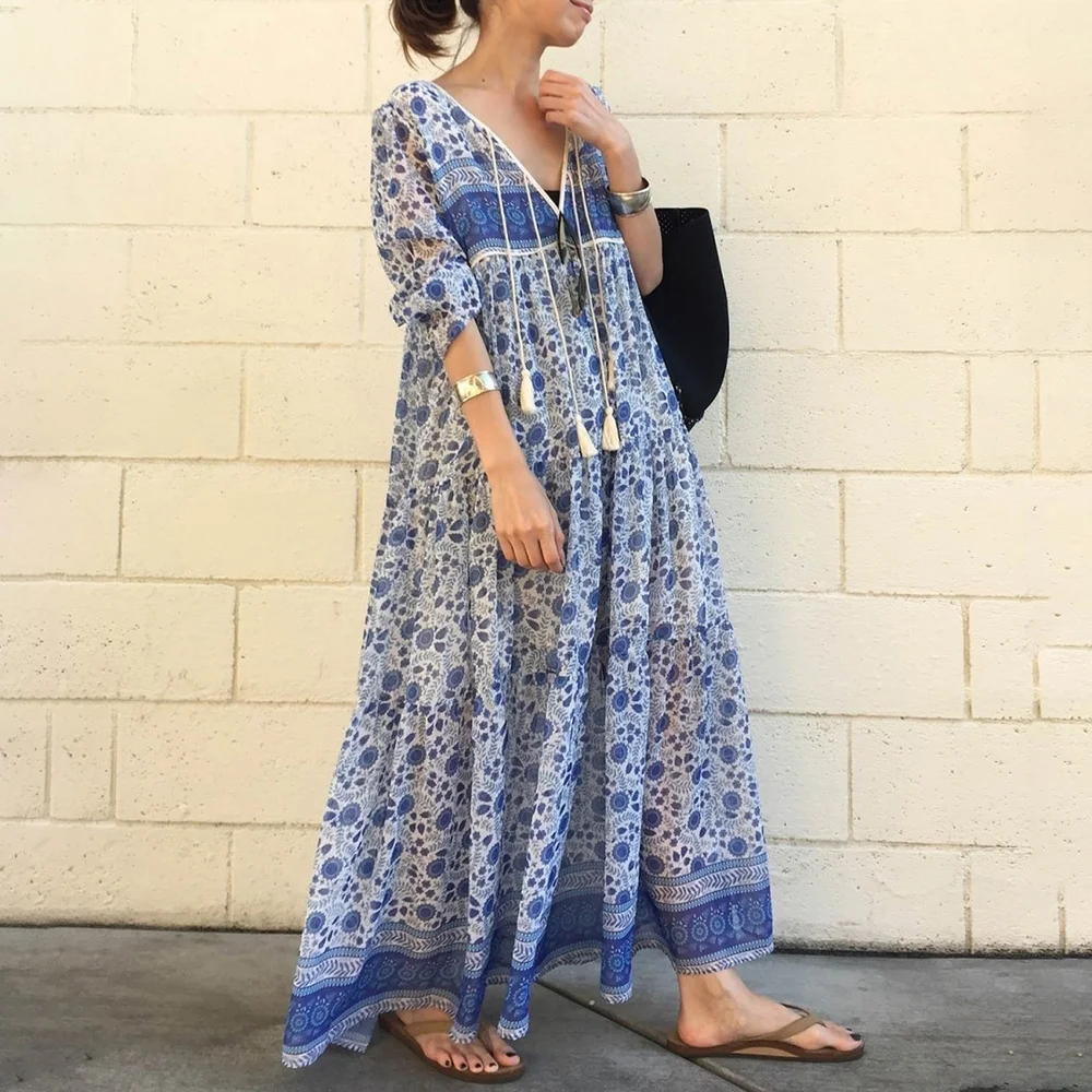 Women Long Dress Summer 2022 Print Bohemian Elegant V-neck Long Sleeve Casual Beach Dress Female Loose Maxi Dresses Vestidos
Women Long Dress Summer 2022 Print Bohemian Elegant V-neck Long Sleeve Casual Beach Dress Female Loose Maxi Dresses Vestidos
