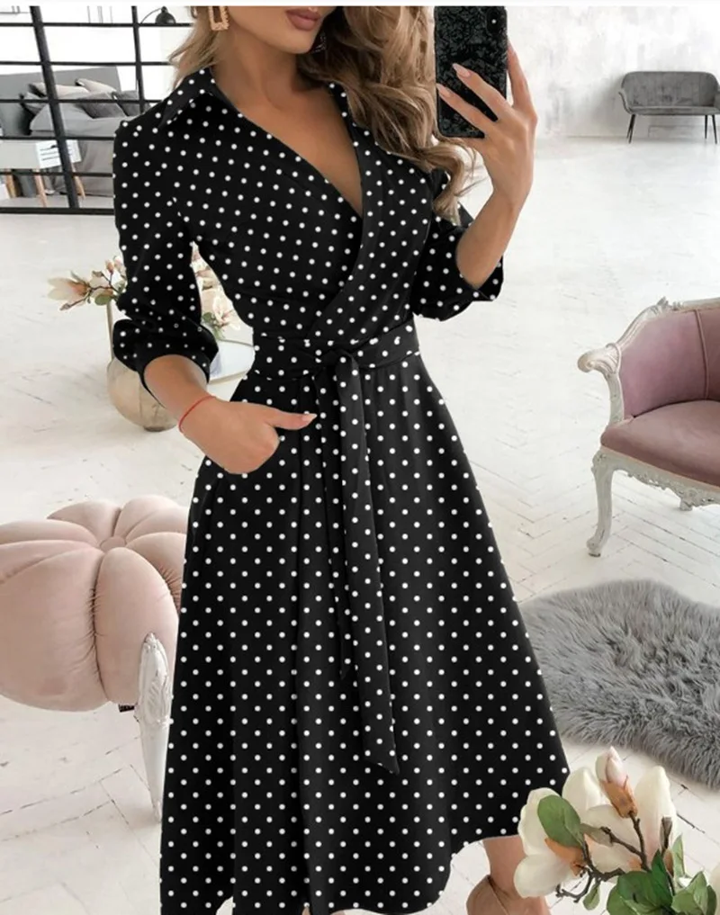 Spring and summer fashion long-sleeved V-neck print bag hip dress women's clothing
Spring and summer fashion long-sleeved V-neck print bag hip dress women's clothing