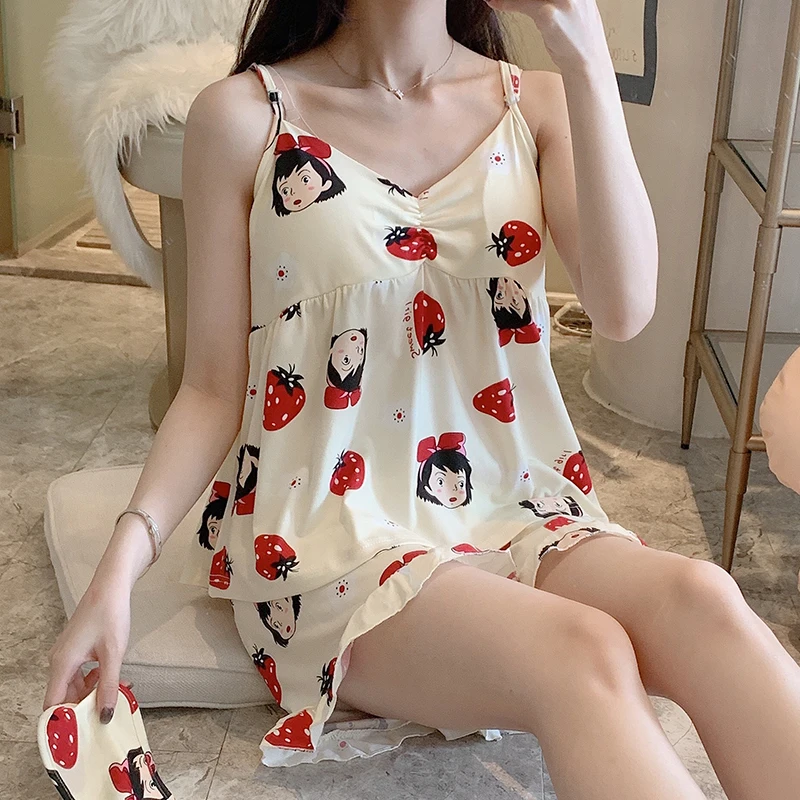 New Pajamas for Women 2021 Summer Cute Print Short Sleeve Polyester V-neck Sleepwear Set Sexy Pajamas Sets Young Girl Pyjamas
New Pajamas for Women 2021 Summer Cute Print Short Sleeve Polyester V-neck Sleepwear Set Sexy Pajamas Sets Young Girl Pyjamas