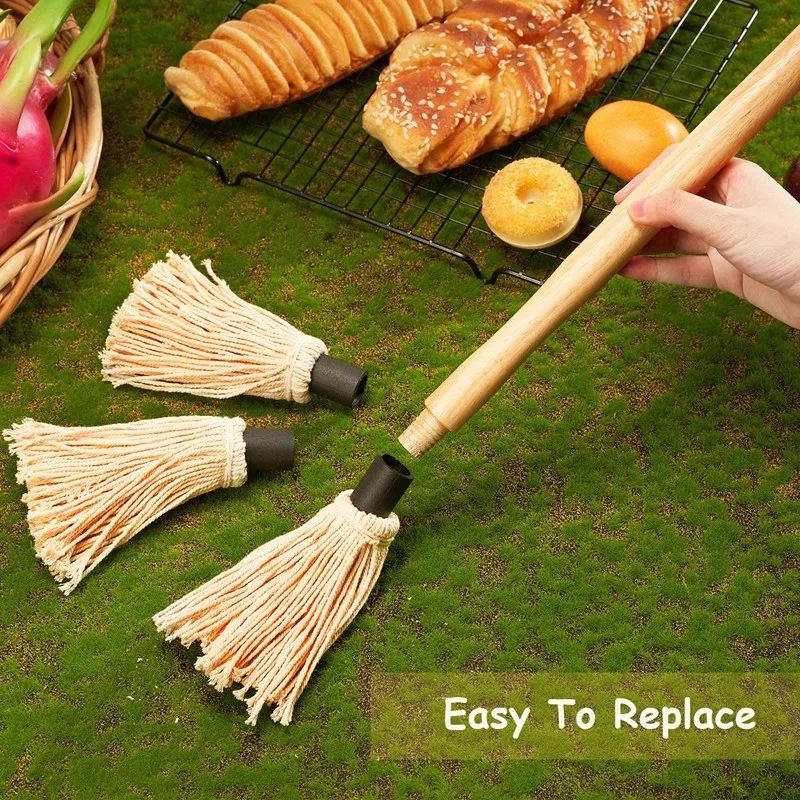 3 Barbecue Grills with Wooden Long Handle Barbecue Mop, with 9 Replacement Heads for Barbecue Cooking 
3 Barbecue Grills with Wooden Long Handle Barbecue Mop, with 9 Replacement Heads for Barbecue Cooking