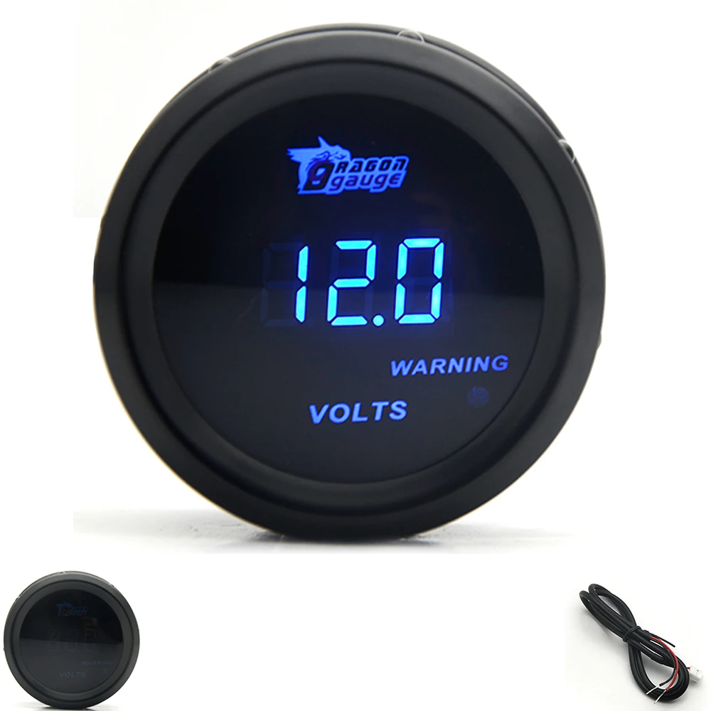 Дракон Калибр 52 мм Вольт 0-15 в черный цвет Цифровой синий светодиод | Автомобили и