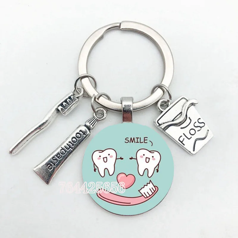 25mm Handmade Cute Tooth Cleaning Promotion Key Chain Dentist Souvenir Gift Ring Angel Pendant Toothpaste Toothbrush L | Украшения и