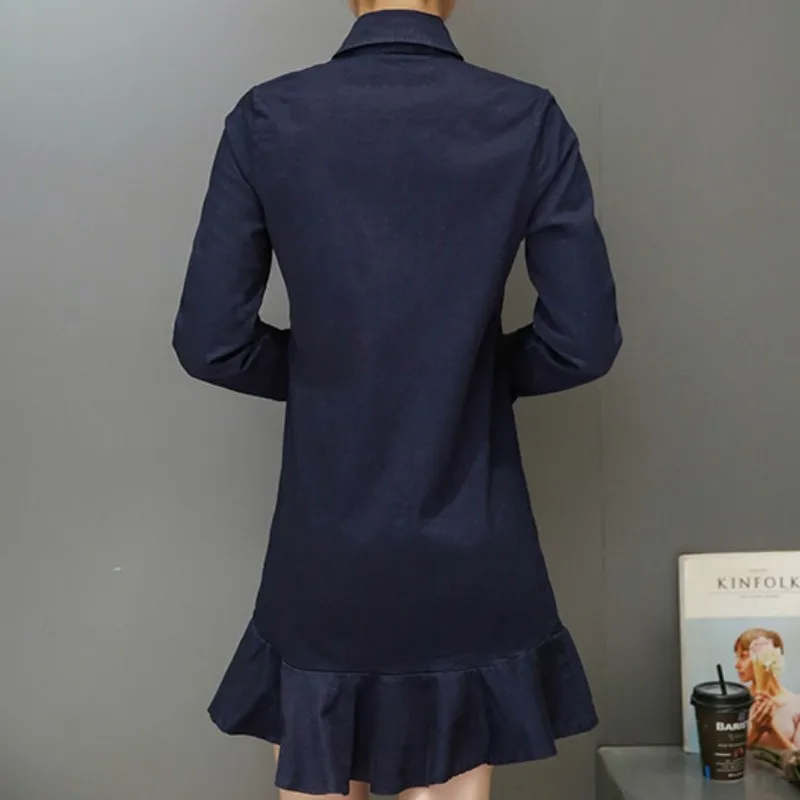 Spring Female Long Sleeve Lapel Denim Dress Loose Fit A-Line Ruffle Kawaii Mini Dresses Women Single Breasted Casual Jean Dress
Spring Female Long Sleeve Lapel Denim Dress Loose Fit A-Line Ruffle Kawaii Mini Dresses Women Single Breasted Casual Jean Dress
