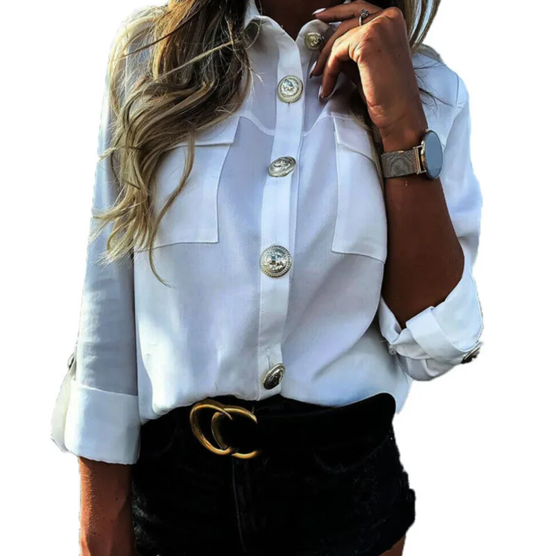 2021 Autumn New Women Fashion Long Sleeve Loose Tuen-Down Collar Pocket Button Shirts Solid Casual Blouse Streetwear
2021 Autumn New Women Fashion Long Sleeve Loose Tuen-Down Collar Pocket Button Shirts Solid Casual Blouse Streetwear