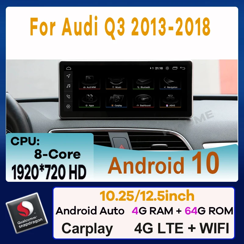Автомобильный мультимедийный плеер, 12,5 дюймов, Android 10, Snapdragon 4 + 64 ГБ, GPS-навигация, радио для Audi Q3 2013-2018 CarPlay, видео, стерео экран
Автомобильный мультимедийный плеер, 12,5 дюймов, Android 10, Snapdragon 4 + 64 ГБ, GPS-навигация, радио для Audi Q3 2013-2018 CarPlay, видео, стерео экран