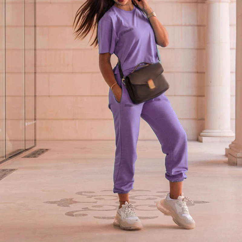 Womens T-shirts Short Sleeve Crewneck Tees Summer Tops Loose Fit Sweatpants Tracksuits Two Piece Sets Jogging Suits Outfits
Womens T-shirts Short Sleeve Crewneck Tees Summer Tops Loose Fit Sweatpants Tracksuits Two Piece Sets Jogging Suits Outfits