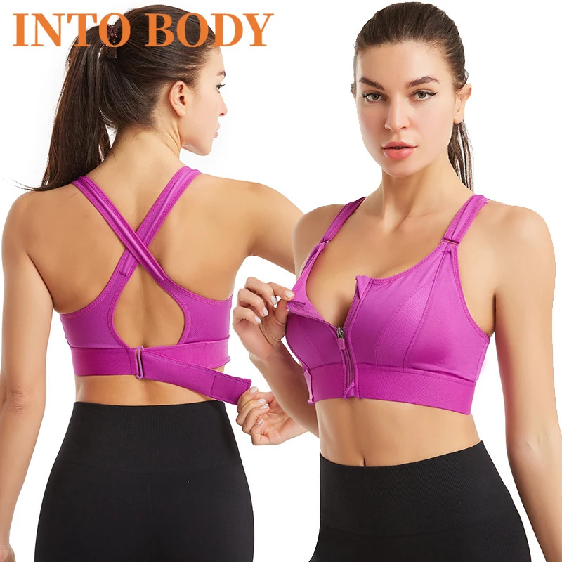 

Women Zipper Sports Bras Plus High Quality Size 5XL Wirefree Padded Push Up Tops Girls Lady Breathable Fitness Gym Run Yoga Vest