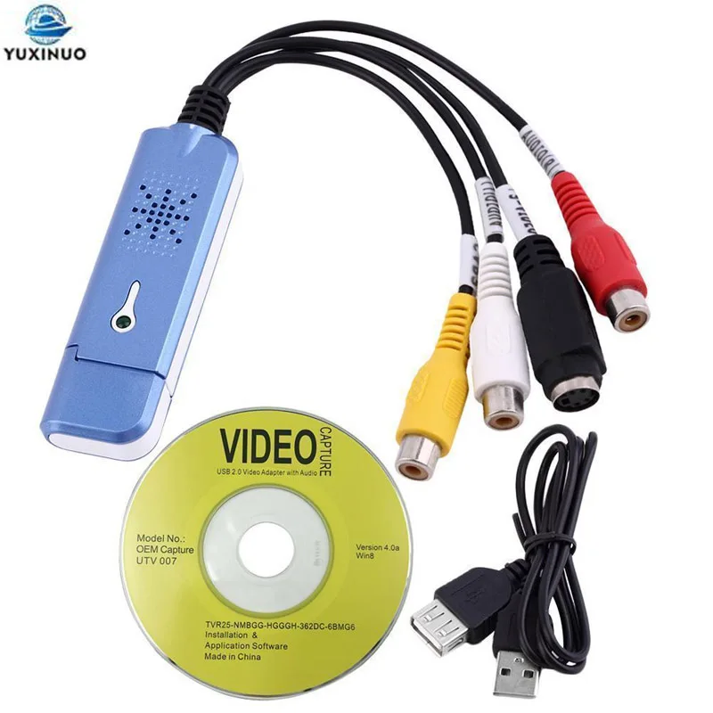 

New Portable USB 2.0 Easycap 4 Channel Video Audio Capture Card Adapter VHS DC60 DVD Converter Composite RCA Blue Dropship