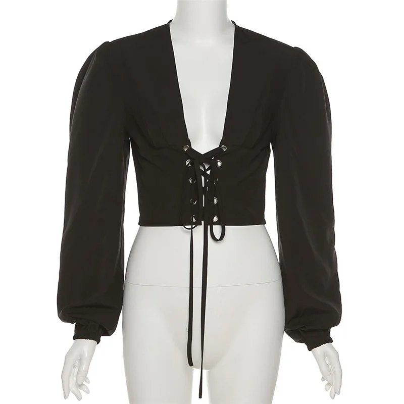 Yimunancy Lace Up Crop Top Women Cut Out Bandage Top 2021 Spring Ladies Black Puff Sleeve Sexy Top Streetwear
Yimunancy Lace Up Crop Top Women Cut Out Bandage Top 2021 Spring Ladies Black Puff Sleeve Sexy Top Streetwear
