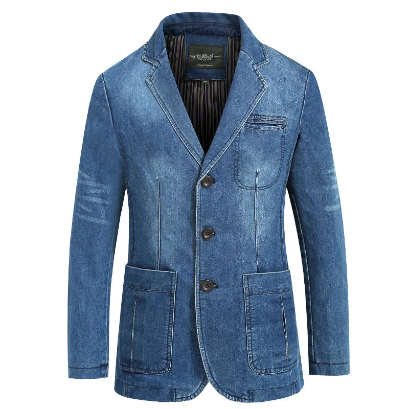 Новый мужской джинсовый пиджак Модный хлопковый винтажный костюм куртка 4XL