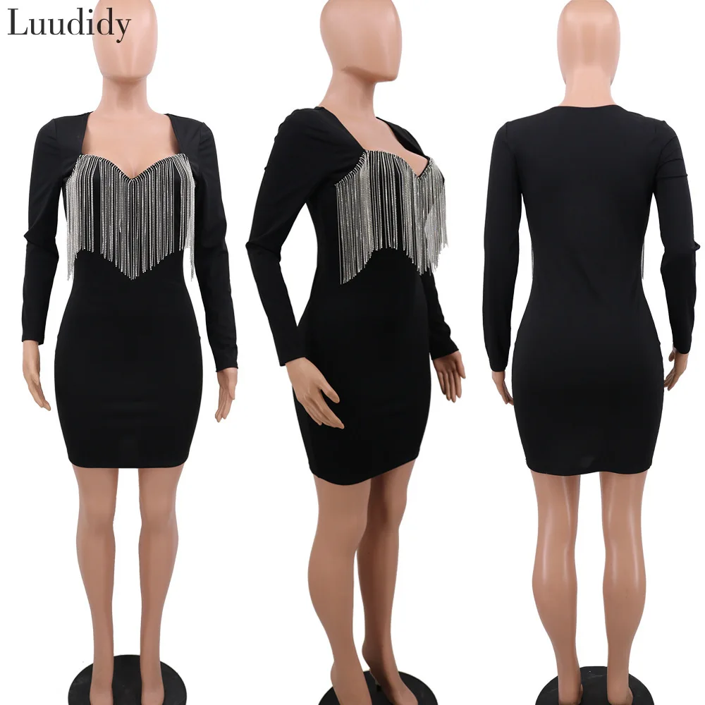 Women Sexy Tassel Design Long Sleeve Bodycon Dress
Women Sexy Tassel Design Long Sleeve Bodycon Dress
