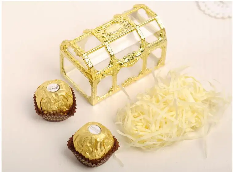 

200 шт. коробка для конфет золотистые Серебристые прозрачные подарочные коробки пластиковые сундуки для сокровищ свадебные подарки для хран...