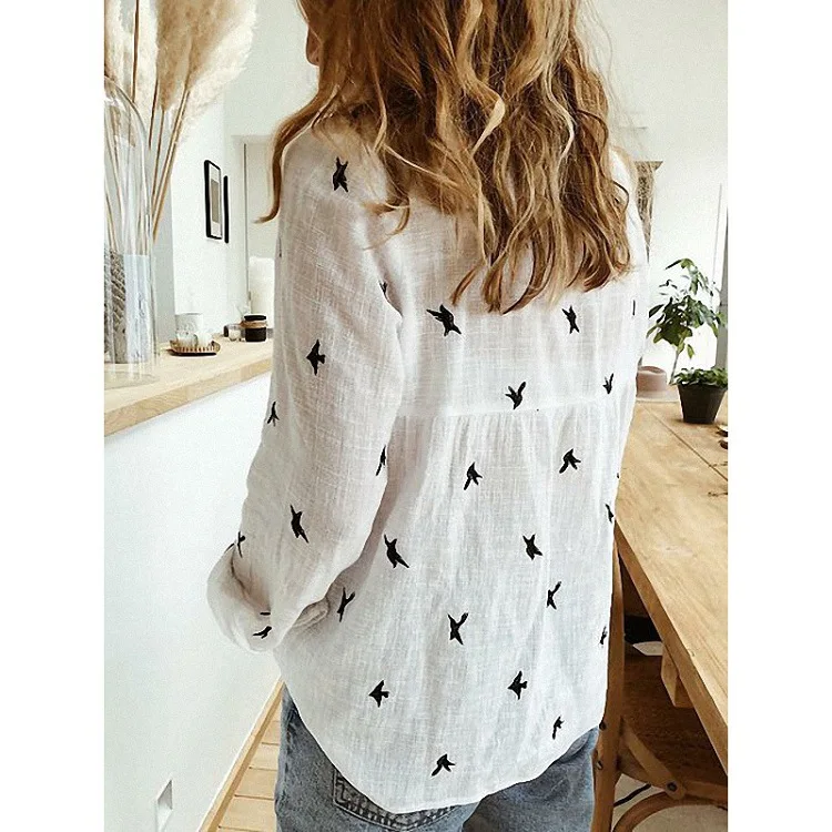 Stylish Women Birds Print Shirts Long Sleeve Cotton Blends Soft Loose Blouses And Tops Office Ladies Casual Daily Tunic Tops
Stylish Women Birds Print Shirts Long Sleeve Cotton Blends Soft Loose Blouses And Tops Office Ladies Casual Daily Tunic Tops