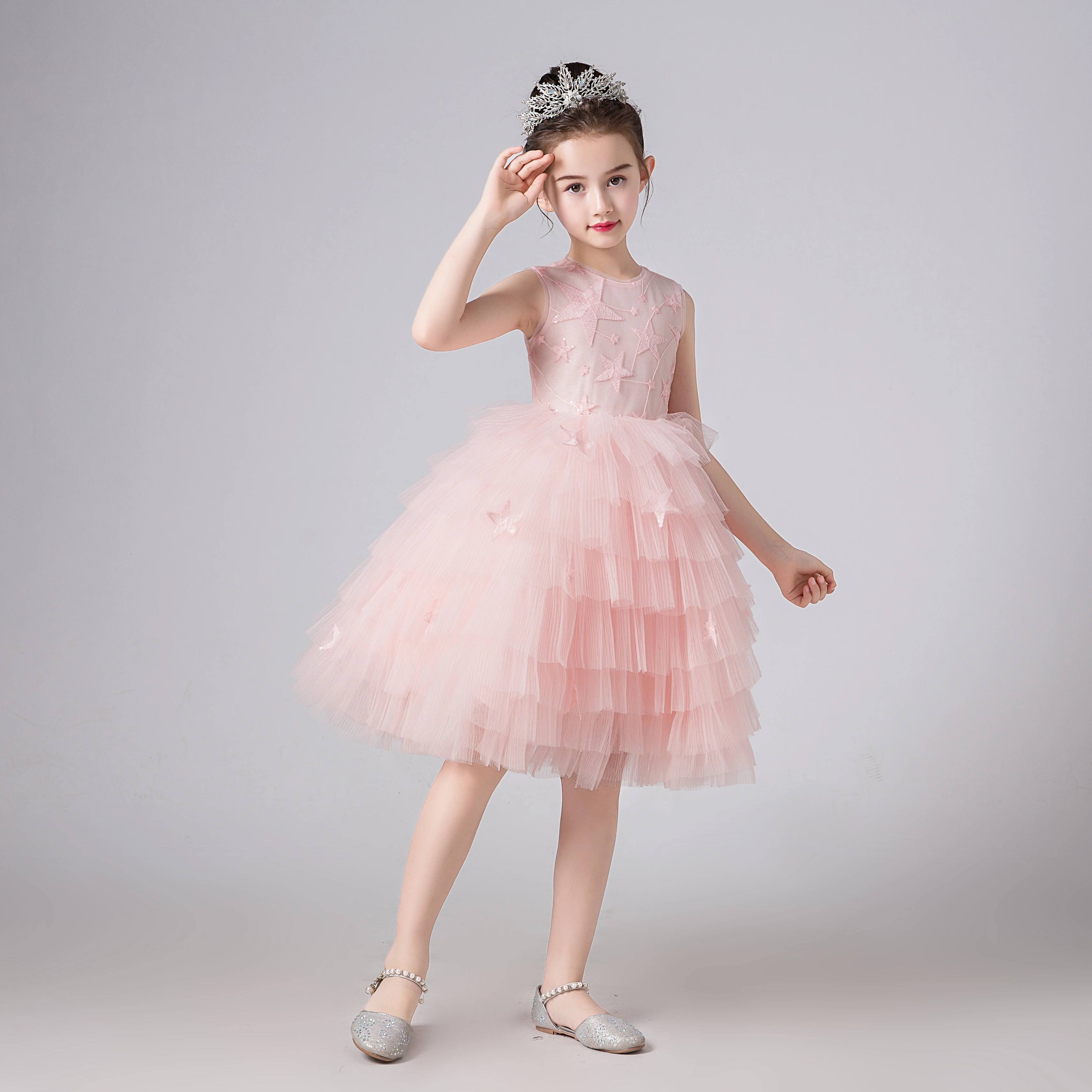 

Kids Flower Girl Dress For Wedding Pink Tutu Junior Girls Formal Princess Dresses Pageant Gowns Short Cute Ruffles Tulle