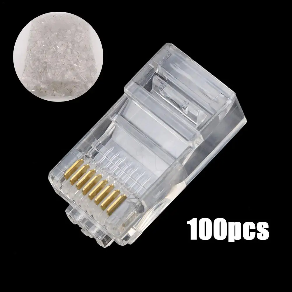 

100 шт. кристаллический разъем 8P8C RJ 45, Модульный сетевой кабель Ethernet, переходник для сетевого кабеля UTP Cat5e Cat6, сетевой кабель RJ45