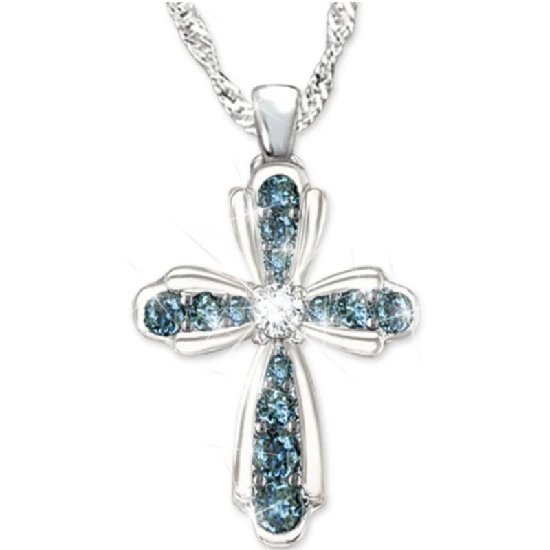 Fashion Exquisite Luxury Blue Zircon Cross Necklace Pendant Female Party Jewelry Valentine's Day Charm Gift Jewelry Wholesale
Fashion Exquisite Luxury Blue Zircon Cross Necklace Pendant Female Party Jewelry Valentine's Day Charm Gift Jewelry Wholesale