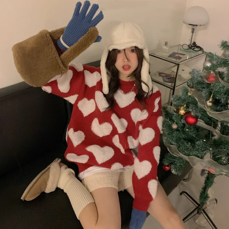 Winter Sweet Girl Loose Casual Pullover Kawaii O-Neck Vintage Heart-shaped Color Contrast Full Sleeve Knitting Lazy Sweater
Winter Sweet Girl Loose Casual Pullover Kawaii O-Neck Vintage Heart-shaped Color Contrast Full Sleeve Knitting Lazy Sweater
