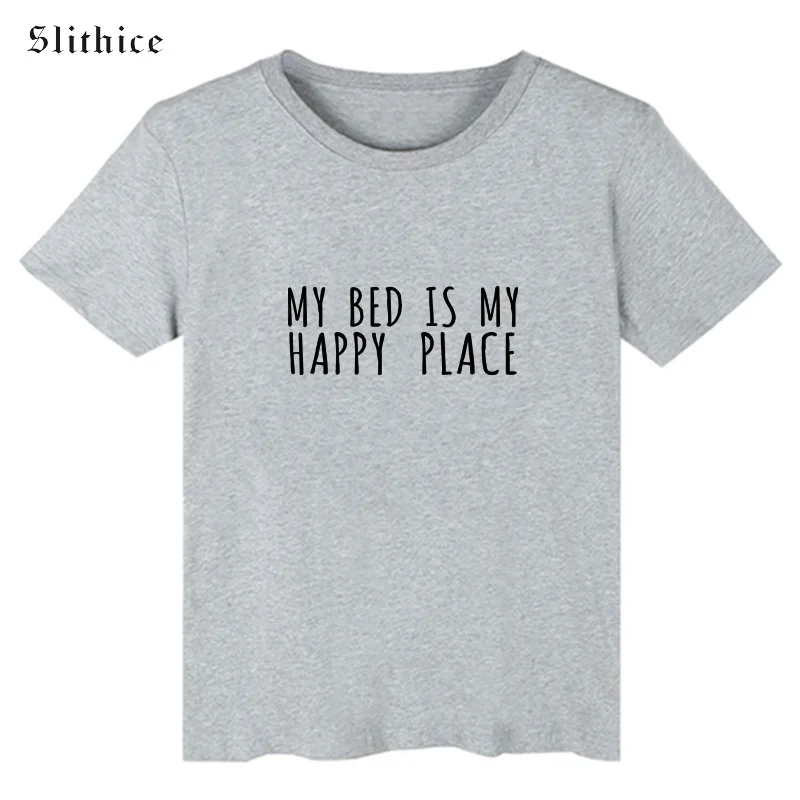 Футболка Slithice с надписью My bed is my happy place футболка унисекс для женщин милая графика