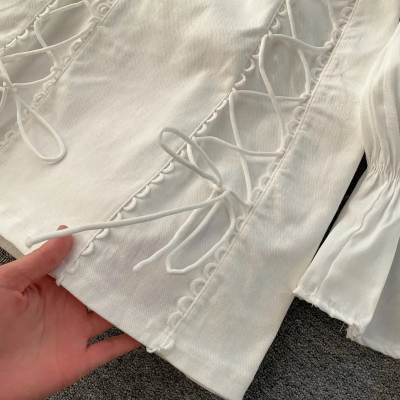 White Black Long Puff Sleeve Turn-Down Collar Lace-Up Bandage Slim A-Line Party Short Dress Vestidos Women Shirt Dress
White Black Long Puff Sleeve Turn-Down Collar Lace-Up Bandage Slim A-Line Party Short Dress Vestidos Women Shirt Dress