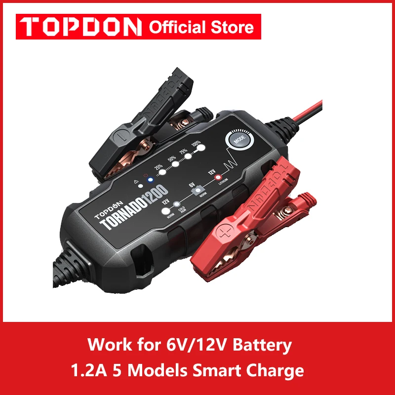 Topdon T1200 полностью автоматическое зарядное устройство для аккумуляторов 6 в-12 В