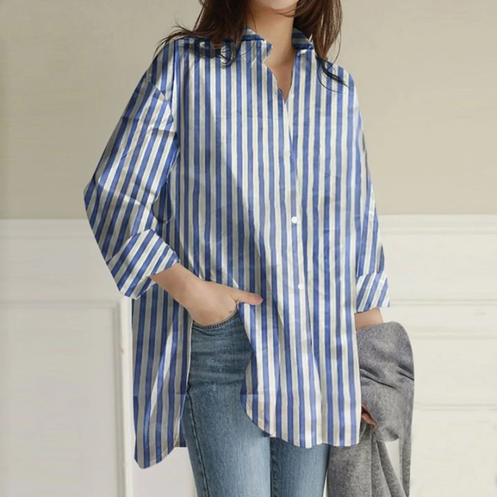 2021 Women's Blouse New Striped Harajuku Lattice Printed Slit Long Sleeve Button Casual Shirts Top Ropa Mujer
2021 Women's Blouse New Striped Harajuku Lattice Printed Slit Long Sleeve Button Casual Shirts Top Ropa Mujer