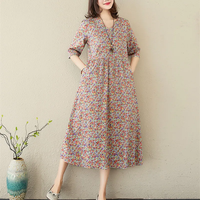 Uego V-neck Print Floral Prairie Chic Vintage Dress Soft Cotton Linen Short Sleeve Loose Summer Dress Women Holiday Casual Dress
Uego V-neck Print Floral Prairie Chic Vintage Dress Soft Cotton Linen Short Sleeve Loose Summer Dress Women Holiday Casual Dress