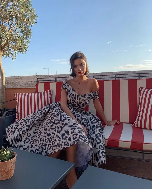 Women's Leopard Printed Sexy Deep V Raglan Sleeve Off Shoulder Party Dresses Elegant A-line Dress Mujer Vestido 
Women's Leopard Printed Sexy Deep V Raglan Sleeve Off Shoulder Party Dresses Elegant A-line Dress Mujer Vestido