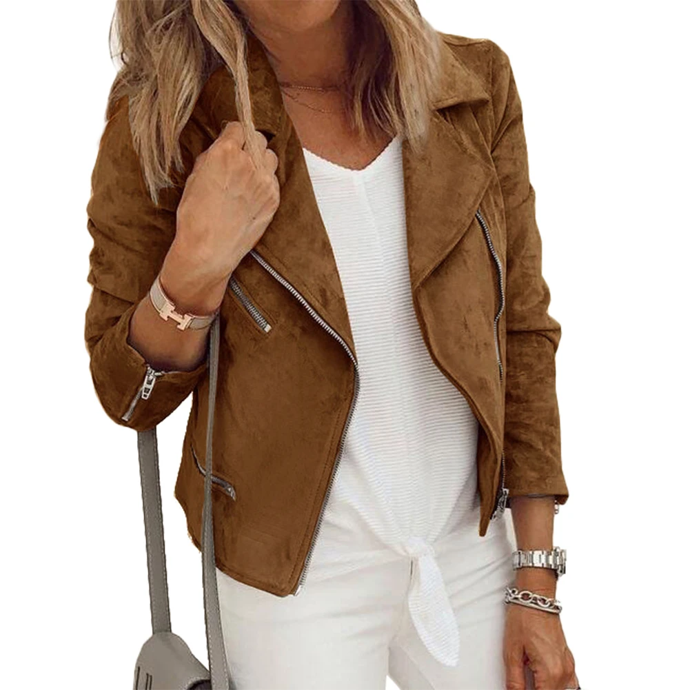 Fashion trend punk retro charming cool Elegant Office Lady Solid Color Long Sleeve Lapel Zip Jacket Short Coat Female Gift
Fashion trend punk retro charming cool Elegant Office Lady Solid Color Long Sleeve Lapel Zip Jacket Short Coat Female Gift