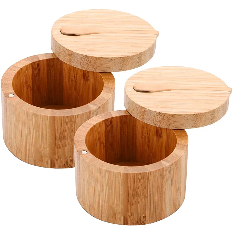 2 Pack Bamboo Seasonings Box with Spoons - Bamboo Salt Box with Lids Bamboo Pepper Spice Cellars Storage Container
2 Pack Bamboo Seasonings Box with Spoons - Bamboo Salt Box with Lids Bamboo Pepper Spice Cellars Storage Container