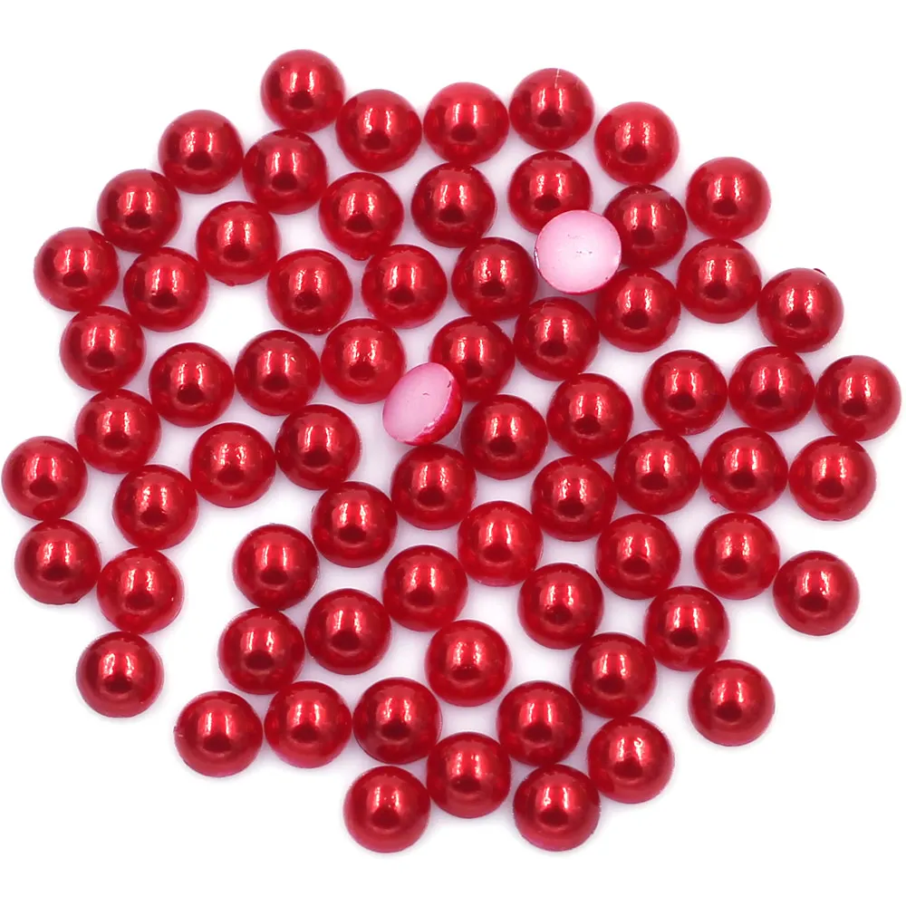 100-1000 шт Красный полукруглый Имитация Смола плоские бусины жемчуга для нейл-арта