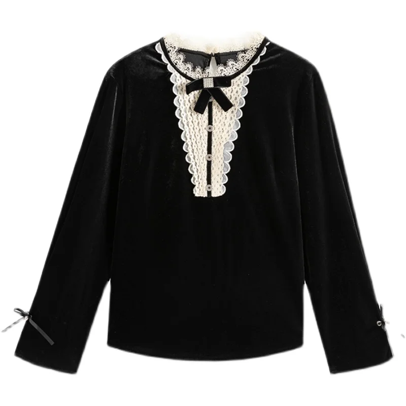 Gold Velvet Lace Stitching Shirt Long-sleeved 2021 Spring New Korean Version of All-match Black Shirt Female Niche Top
Gold Velvet Lace Stitching Shirt Long-sleeved 2021 Spring New Korean Version of All-match Black Shirt Female Niche Top