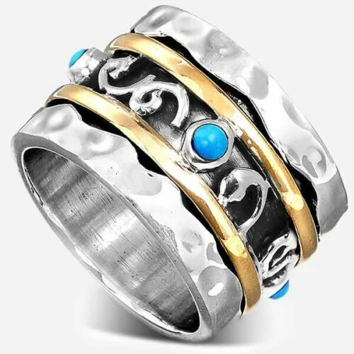 Turquoise Spinner with Stone Hammered Wide Band Engagement Wedding Rings for Women Birthday Christmas Anniversary Gift
Turquoise Spinner with Stone Hammered Wide Band Engagement Wedding Rings for Women Birthday Christmas Anniversary Gift