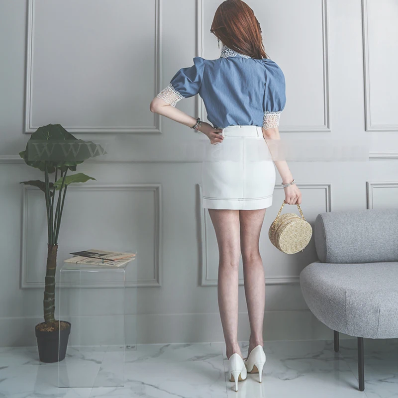 Summer Blouse Korean Style Professional Office Lady Shirts Lace Stitching Short Sleeve Denim Blouses Women Shirts TA929
Summer Blouse Korean Style Professional Office Lady Shirts Lace Stitching Short Sleeve Denim Blouses Women Shirts TA929