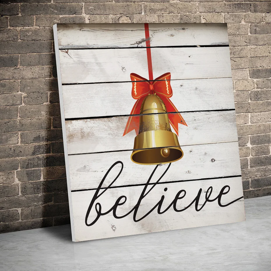 Картины в рамке Believe Bell постеры на Рождество картины холсте настенная живопись