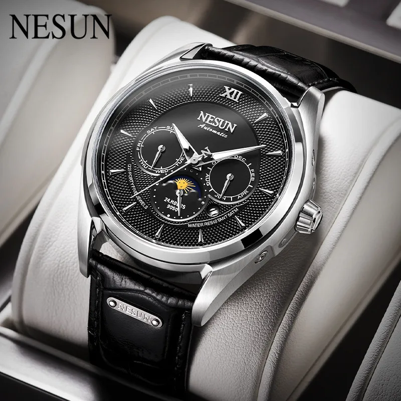 

NESUN Official Mens Business Self-Wind Automatic Wristwatch Sapphire Crystal Moon Phase Week Date Month Male Relogio Masculino