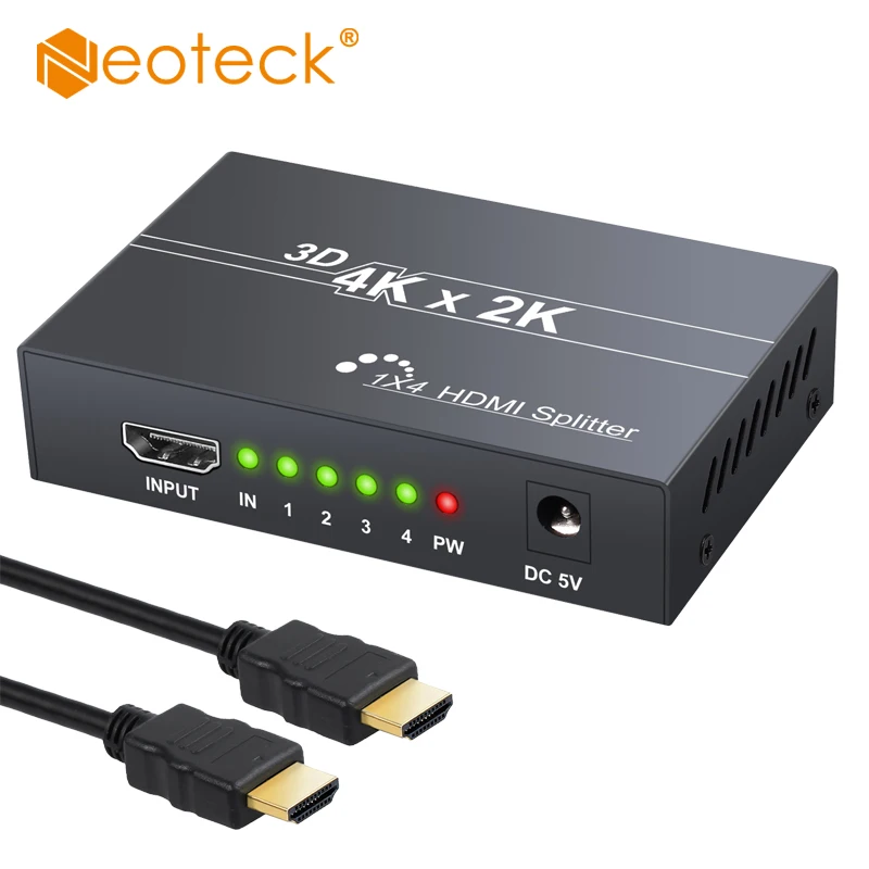 Neoteck HDMI-совместимый разветвитель 1 в 4 выхода 1x4 порты Sup HDCP Bypass Full Ultra HD 1080P 4K/2K 3D для