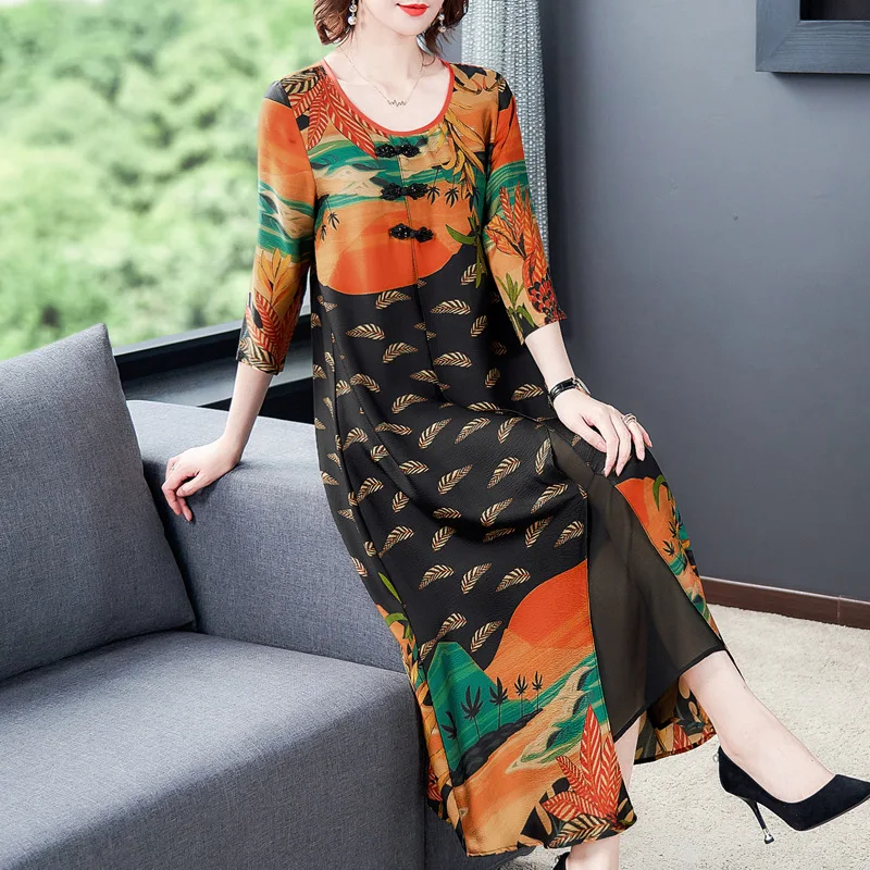Silk dress female 2020 summer new retro casual loose O collar printed dress large size M-3XL high quality elegant vestidos
Silk dress female 2020 summer new retro casual loose O collar printed dress large size M-3XL high quality elegant vestidos