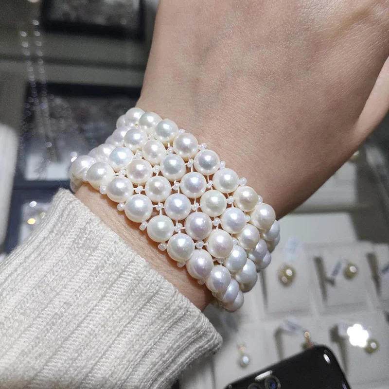 JYX Elegant natural freshwater pearl bracelet 4 strands 6.5*8mm elastic adjustable pearls bracelet 7" women favor
JYX Elegant natural freshwater pearl bracelet 4 strands 6.5*8mm elastic adjustable pearls bracelet 7" women favor