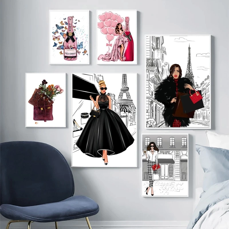 Fashion Girl Bag Balloon Champagne Salon Wall Art Poster Nordic French Women Abstract Canvas Painting Home Decor Living Room
Fashion Girl Bag Balloon Champagne Salon Wall Art Poster Nordic French Women Abstract Canvas Painting Home Decor Living Room