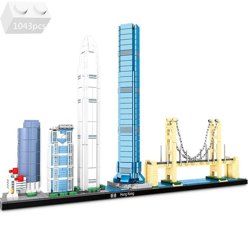 

City Architecture Skyline Collection Hong Kong Shanghai Classic Model Building Blocks Kit Bricks Toys For Kids Birthday Gifts