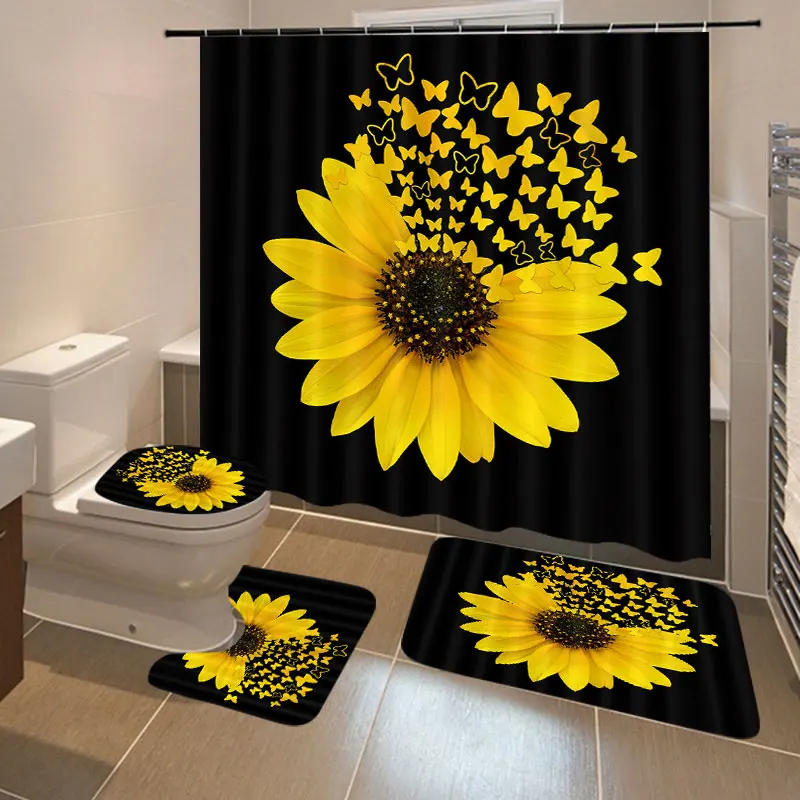 4PCS/Set Sunflower Butterfly Print Shower Curtain Waterproof Bathroom Curtain Toilet Cover Mat Non-Slip Rug Set Bathtub Decor
4PCS/Set Sunflower Butterfly Print Shower Curtain Waterproof Bathroom Curtain Toilet Cover Mat Non-Slip Rug Set Bathtub Decor