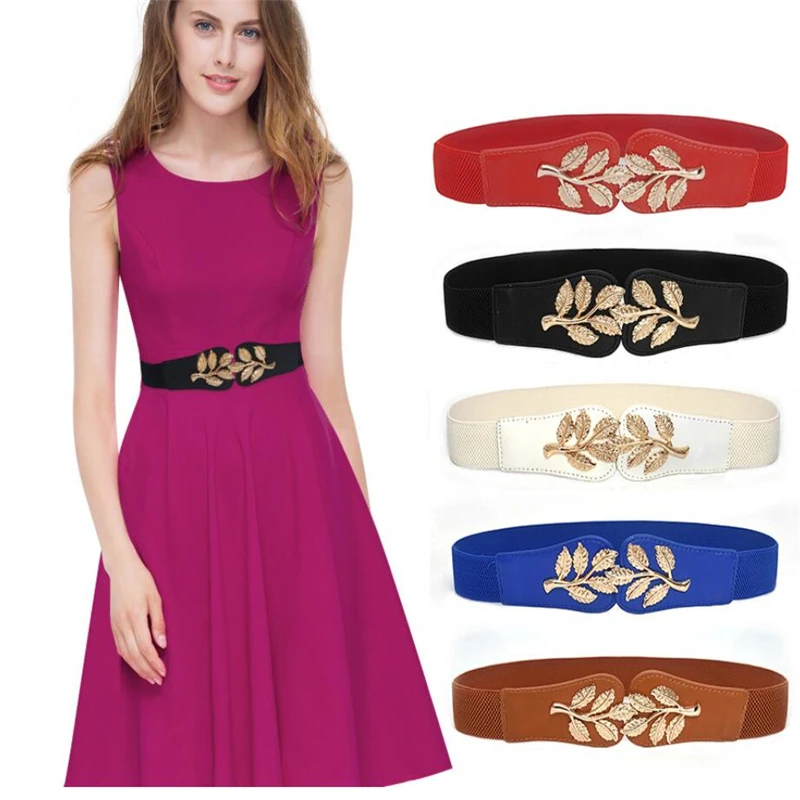 New Fashion Elastic Metal Leaf Buckle Belts For Women Dress Accessories Retro Waistband Blue Pink White Black Adult Belt
New Fashion Elastic Metal Leaf Buckle Belts For Women Dress Accessories Retro Waistband Blue Pink White Black Adult Belt