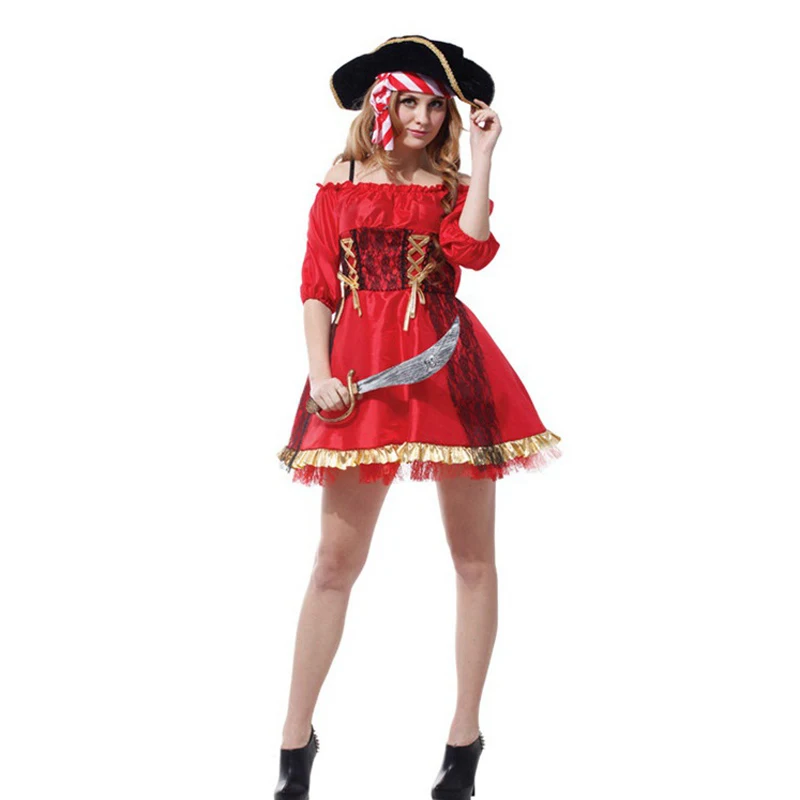 Women Sexy Pirate Costume Halloween Fancy Party Dress Red Adult Sexy Matador Pirate Captain Cosplay with Hat 
Women Sexy Pirate Costume Halloween Fancy Party Dress Red Adult Sexy Matador Pirate Captain Cosplay with Hat