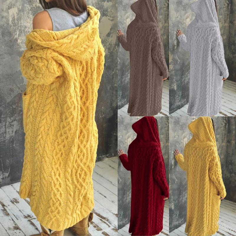 Thick Knit Sweater Twist Retro Warm Hooded Long Cardigan Coat Bat Loose Coat Lady Leisure Home Pocket Woman Clothes Fall/Winter
Thick Knit Sweater Twist Retro Warm Hooded Long Cardigan Coat Bat Loose Coat Lady Leisure Home Pocket Woman Clothes Fall/Winter